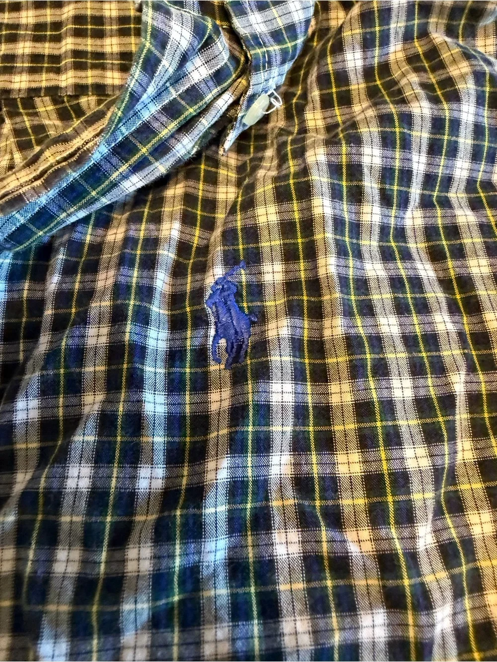 Youth Boys' Large Classic Plaid Button-Up Shirt in Blue and Green EUC